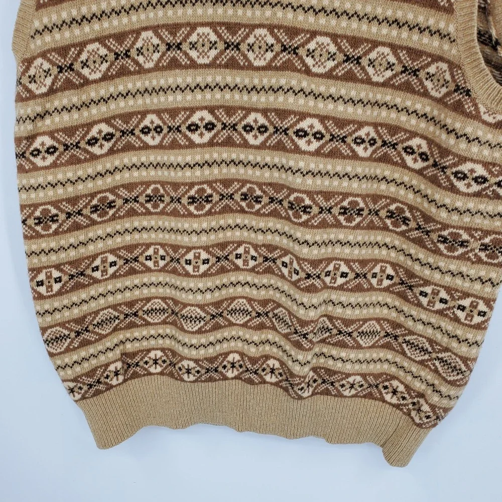 Polo Ralph Lauren Mens XLT Tall Fair Isle Knit Sweater‎ Vest Tan Brown Cashmere